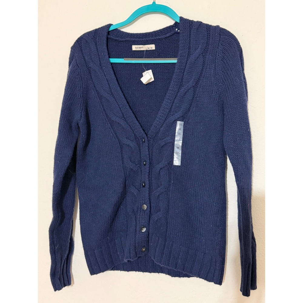 Old Navy Navy Blue Cable Knit V-Neck Button Front Cardigan Sweater Mens Medium